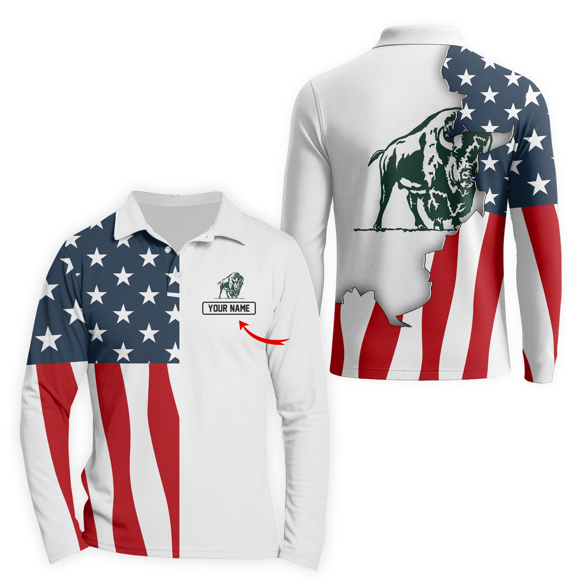 Personalized Buffalo Trace American Flag Long Sleeve Polo Shirt