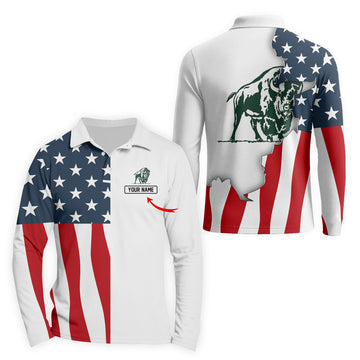 Personalized Buffalo Trace American Flag Long Sleeve Polo Shirt