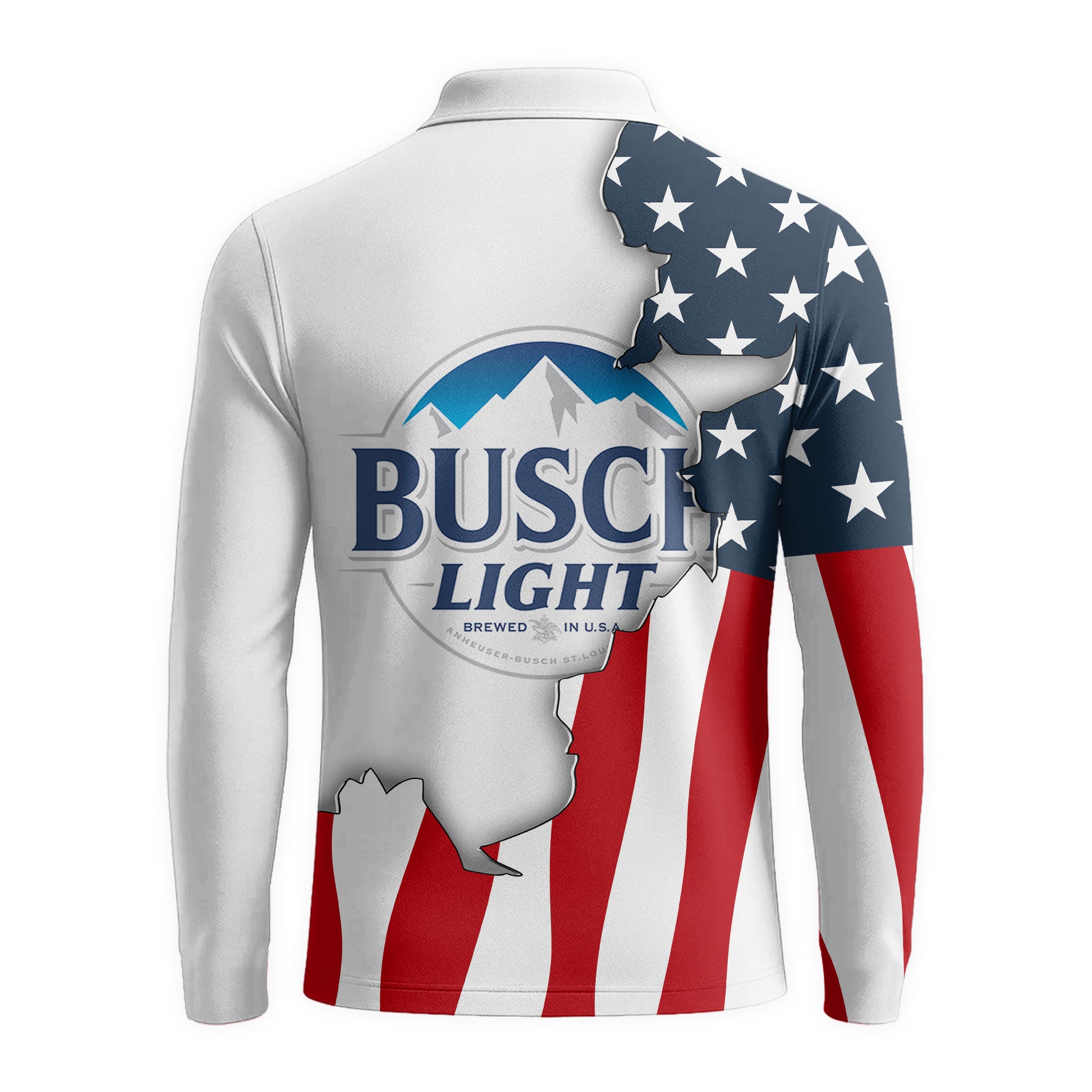 Personalized Busch Light American Flag Long Sleeve Polo Shirt
