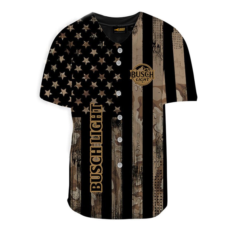 Personalized Busch Light Brown American Flag Jersey Shirt - VinoVogue.com