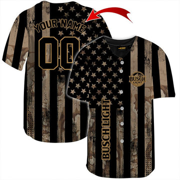 Personalized Busch Light Brown American Flag Jersey Shirt - VinoVogue.com