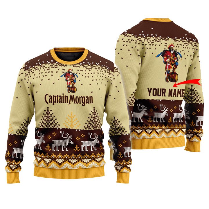 Personalized Captain Morgan Reindeer Christmas Ugly Sweater - VinoVogue.com