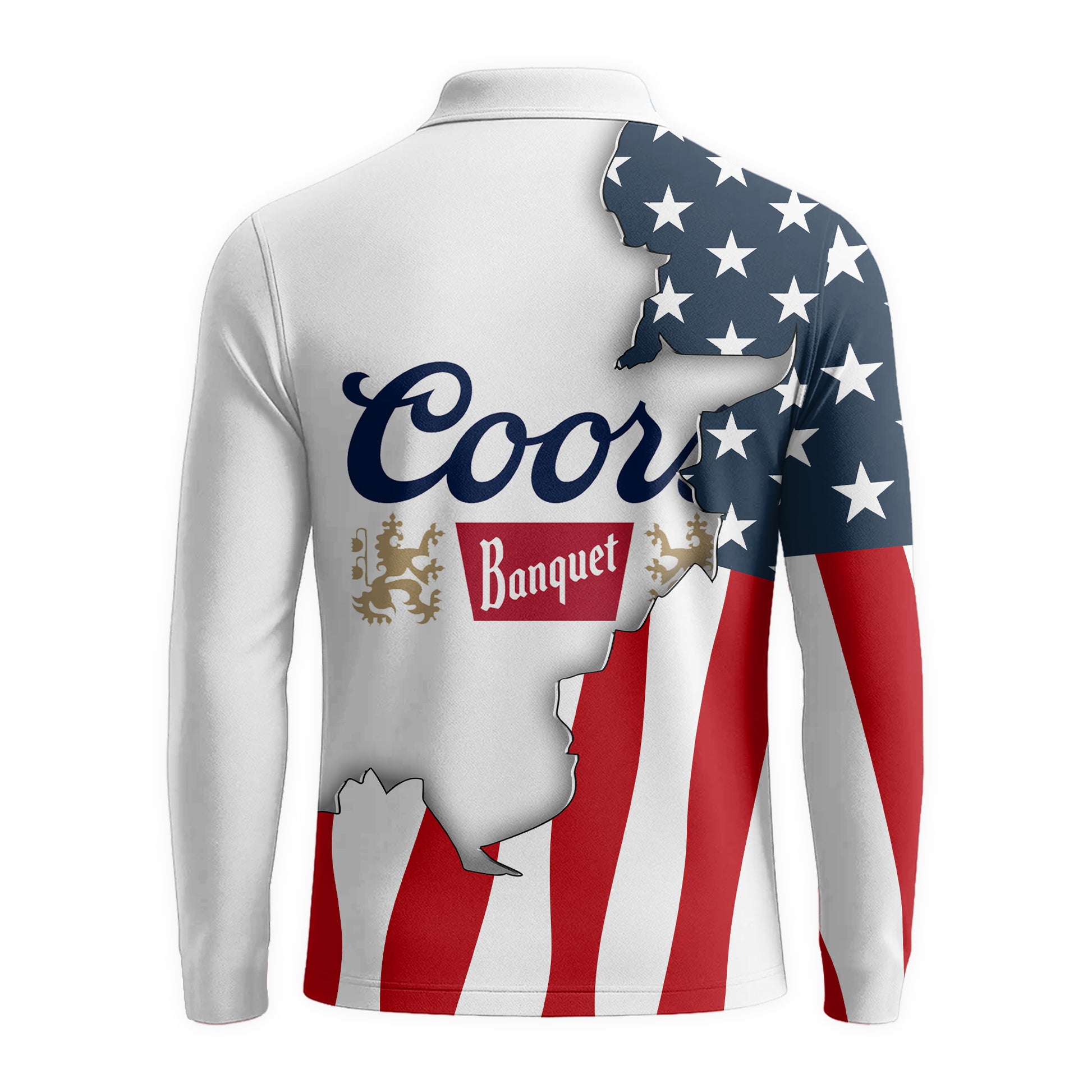 Personalized Coors Banquet American Flag Long Sleeve Polo Shirt