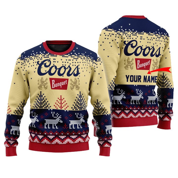 Personalized Coors Banquet Reindeer Christmas Ugly Sweater - VinoVogue.com