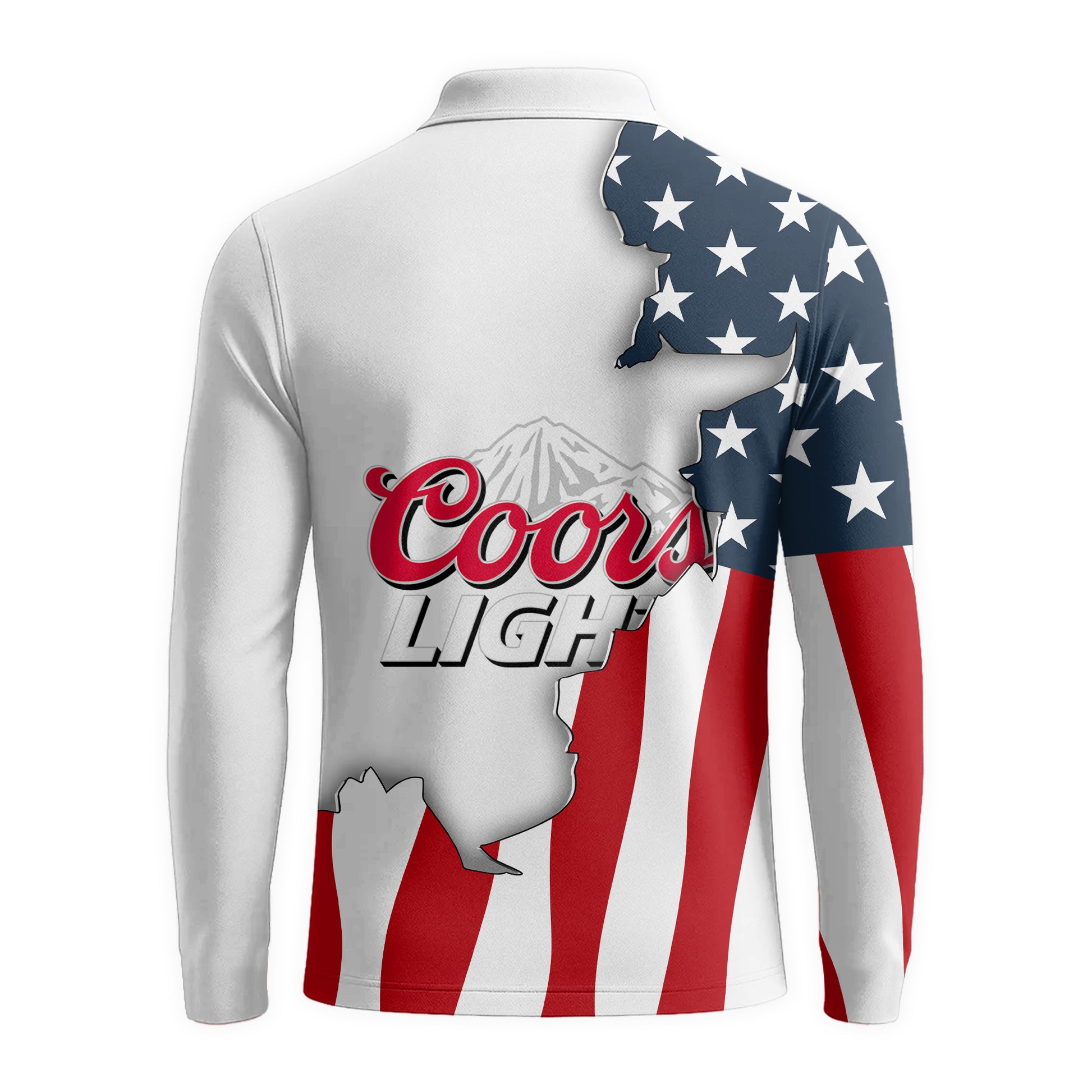 Personalized Coors Light American Flag Long Sleeve Polo Shirt