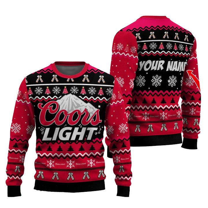 Personalized Coors Light Pine Tree Snowing Christmas Ugly Sweater - VinoVogue.com