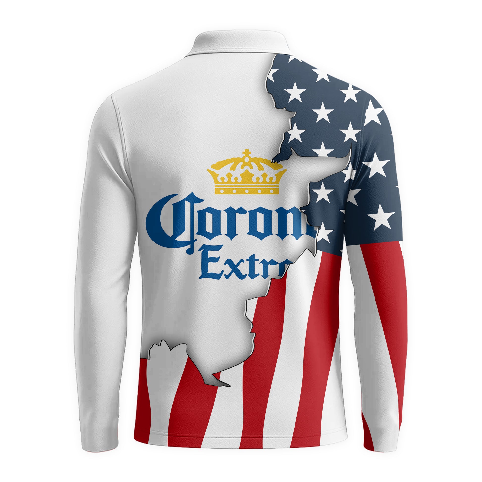 Personalized Corona Extra American Flag Long Sleeve Polo Shirt