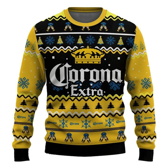 Personalized Corona Extra Pine Tree Snowing Christmas Ugly Sweater - VinoVogue.com