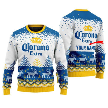 Personalized Corona Extra Reindeer Christmas Ugly Sweater - VinoVogue.com