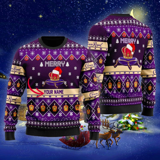 Personalized Crown Royal Merry Christmas Ugly Sweater - VinoVogue.com