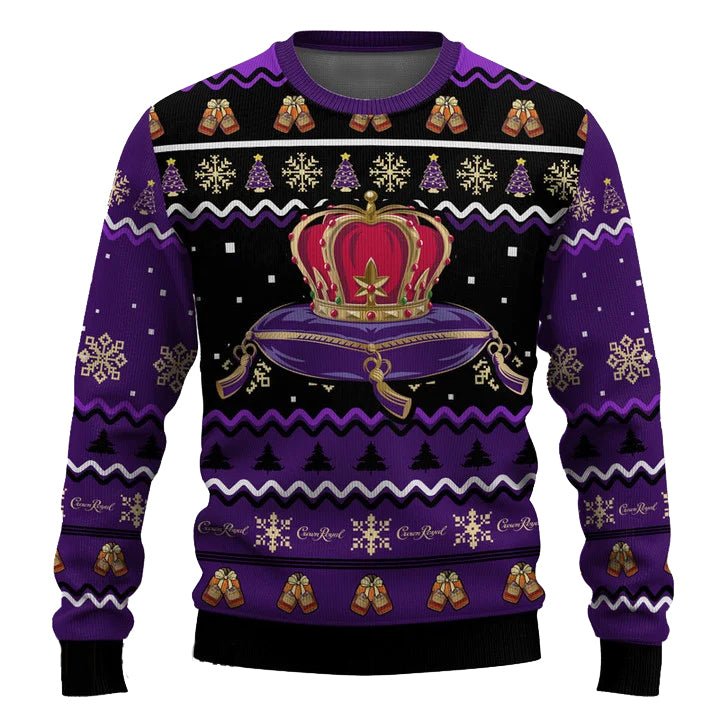 Personalized Crown Royal Pine Tree Snowing Christmas Ugly Sweater - VinoVogue.com