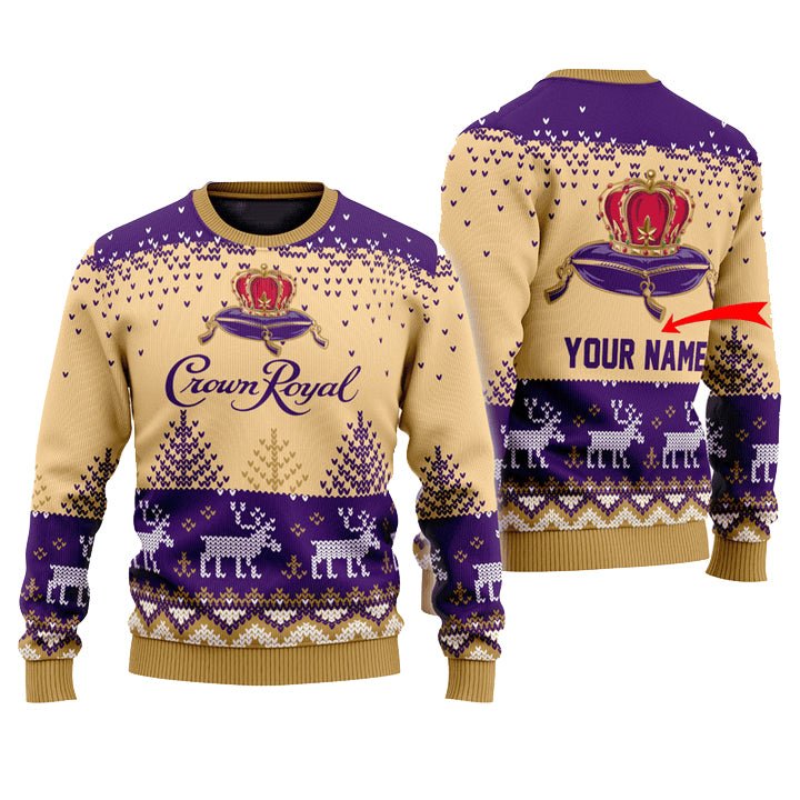 Personalized Crown Royal Reindeer Christmas Ugly Sweater - VinoVogue.com