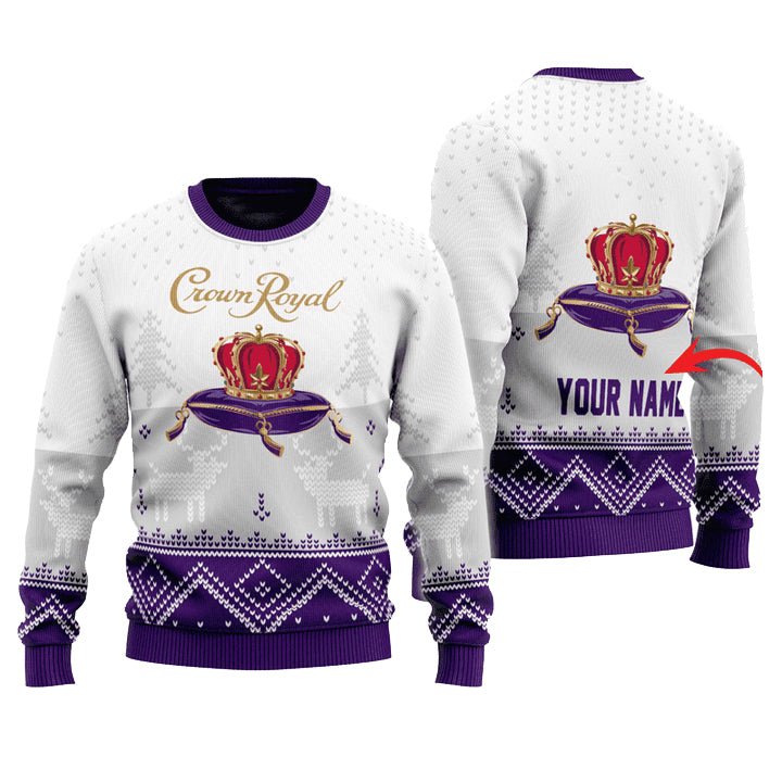 Personalized Crown Royal Winter Reindeer Ugly Sweater - VinoVogue.com