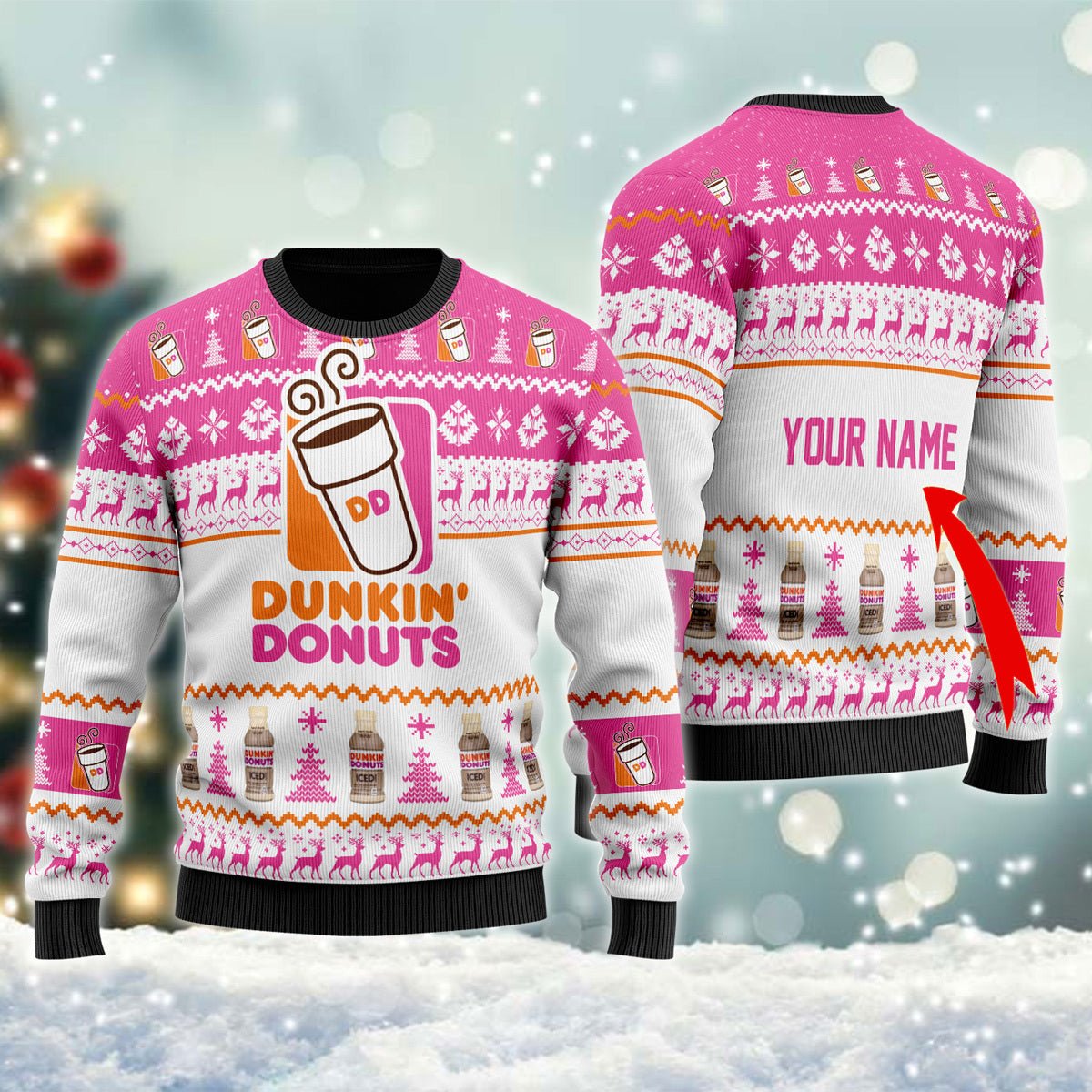 Personalized Dunkin Donuts Christmas Ugly Sweater - VinoVogue.com