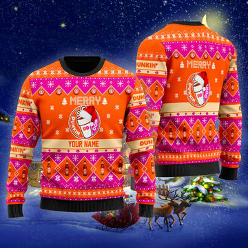 Personalized Dunkin Donuts Merry Christmas Ugly Sweater - VinoVogue.com