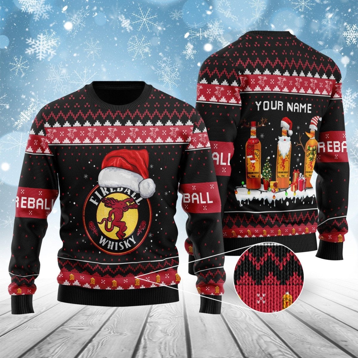 Fireball Bottle Santa Ugly Sweater - VinoVogue.com