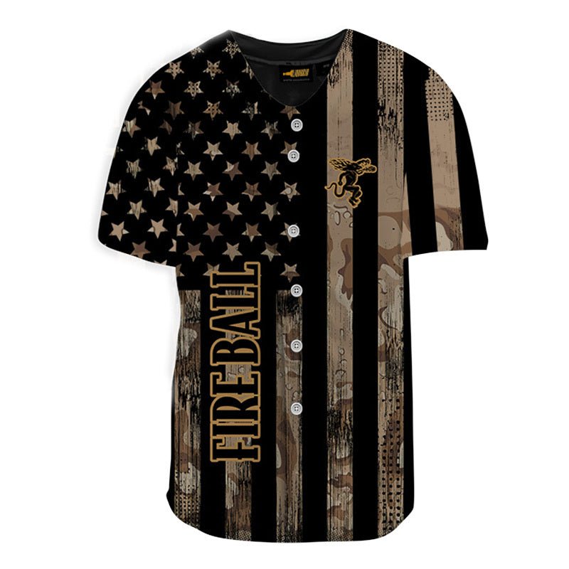 Personalized Fireball Brown American Flag Jersey Shirt - VinoVogue.com