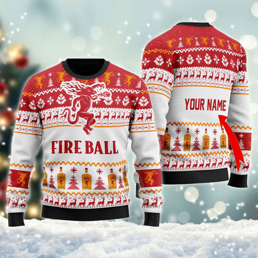 Personalized Fireball Christmas Ugly Sweater - VinoVogue.com