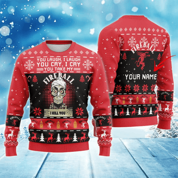 Personalized Fireball Funny Skeleton Ugly Sweater - VinoVogue.com