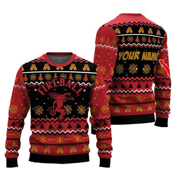 Personalized Fireball Pine Tree Snowing Christmas Ugly Sweater - VinoVogue.com