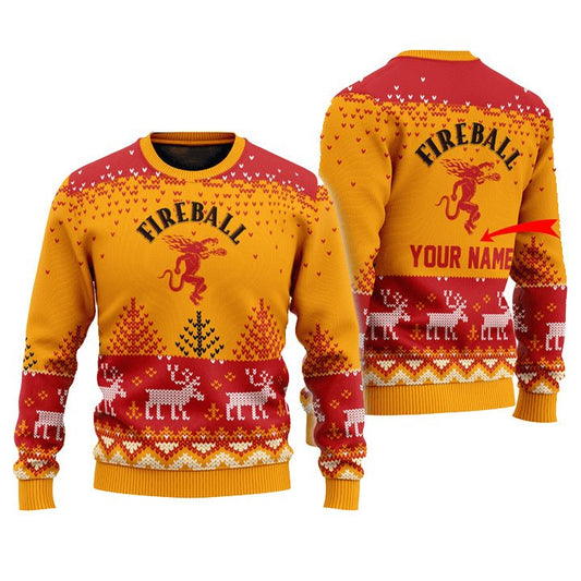 Personalized Fireball Reindeer Christmas Ugly Sweater - VinoVogue.com