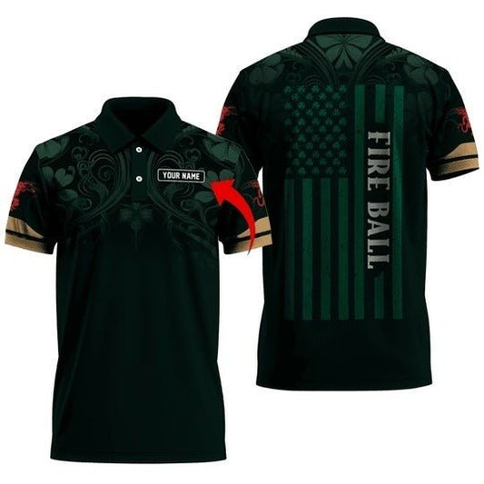 Personalized Fireball St Patrick's USA Flag Polo Shirt - VinoVogue.com