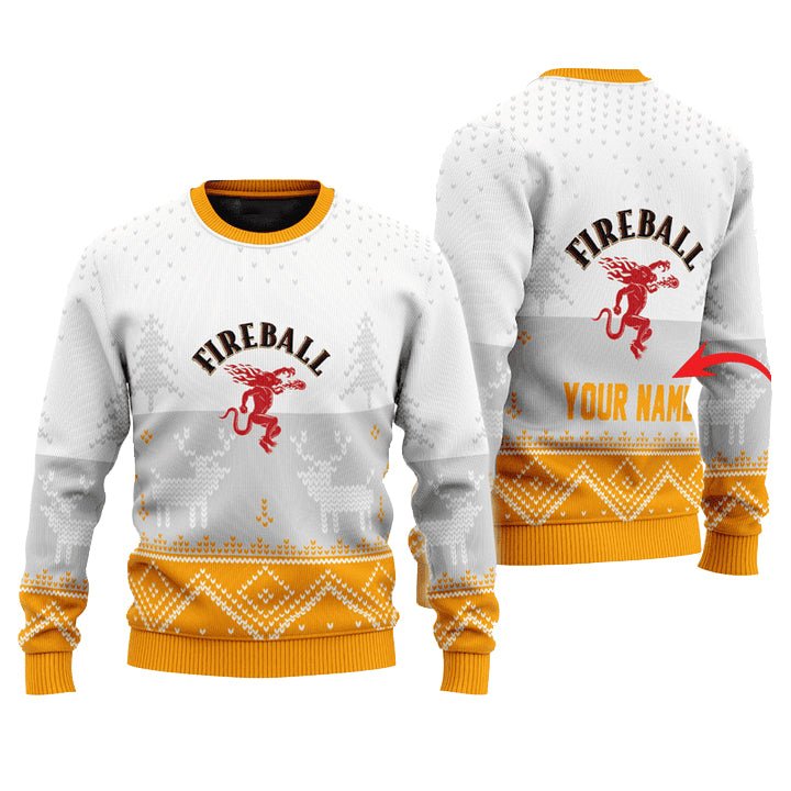 Personalized Fireball Winter Reindeer Ugly Sweater - VinoVogue.com