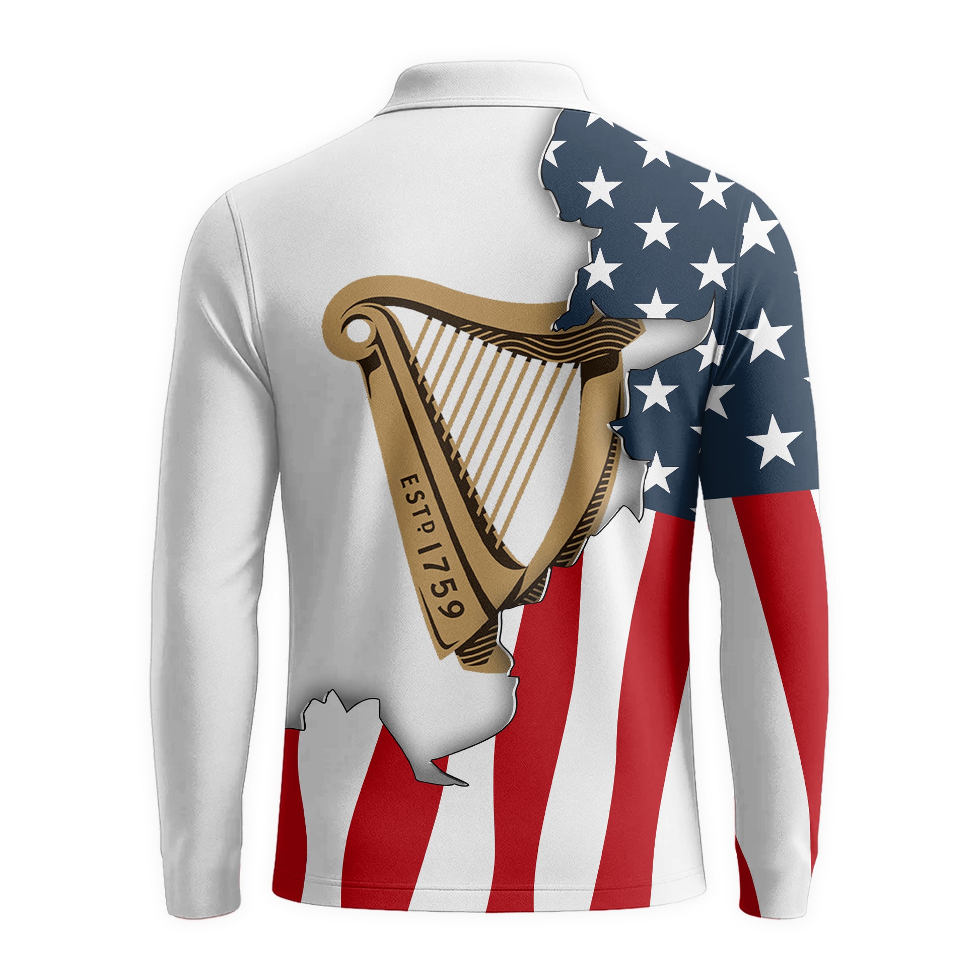 Personalized Guinness American Flag Long Sleeve Polo Shirt