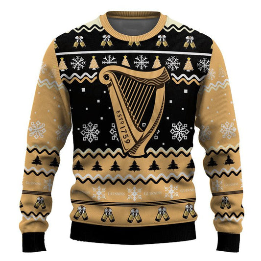 Personalized Guinness Pine Tree Snowing Christmas Ugly Sweater - VinoVogue.com