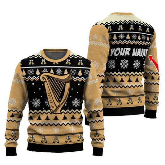 Personalized Guinness Pine Tree Snowing Christmas Ugly Sweater - VinoVogue.com