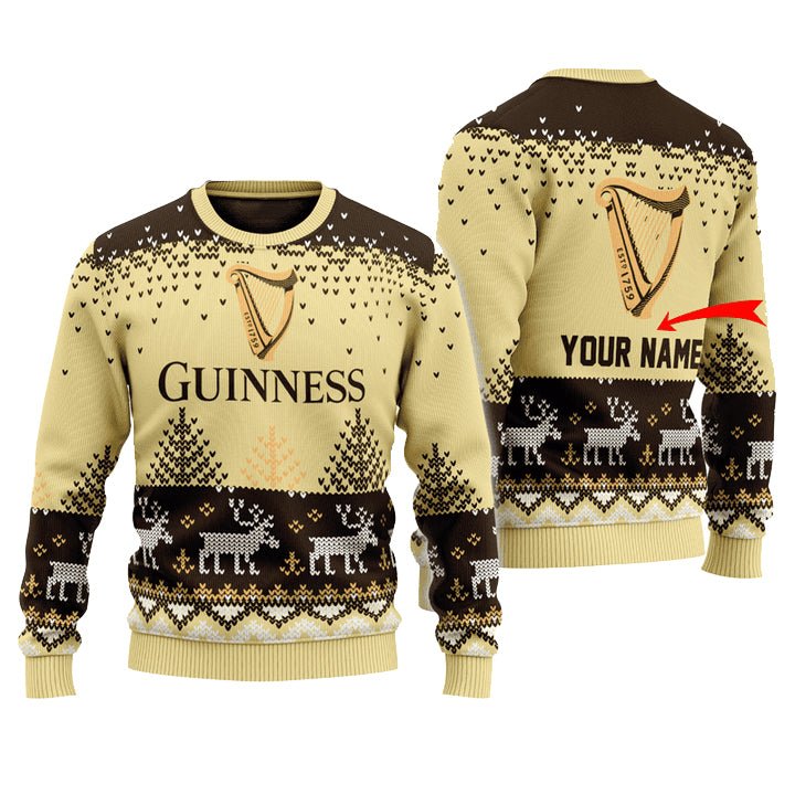 Personalized Guinness Reindeer Christmas Ugly Sweater - VinoVogue.com