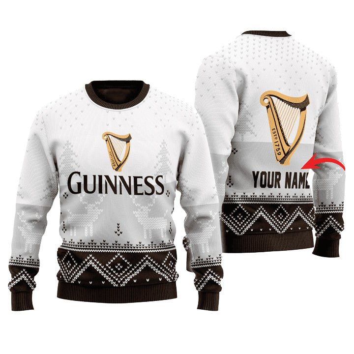 Personalized Guinness Winter Reindeer Ugly Sweater - VinoVogue.com