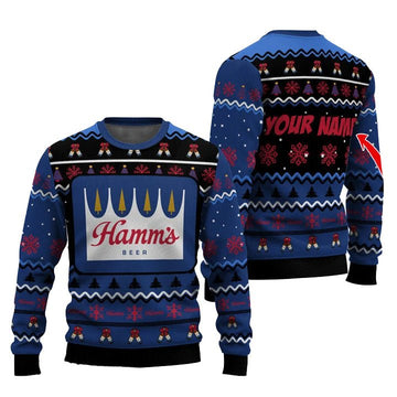 Personalized Hamm's Pine Tree Snowing Christmas Ugly Sweater - VinoVogue.com