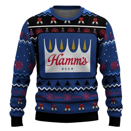 Personalized Hamm's Pine Tree Snowing Christmas Ugly Sweater - VinoVogue.com