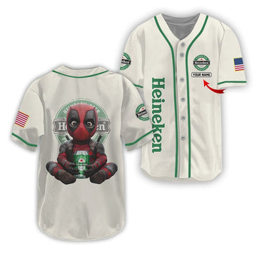 Personalized Heineken Time with Deadpool Baseball Jersey - VinoVogue.com