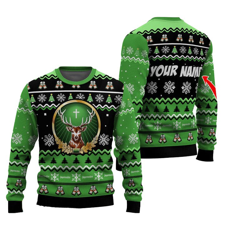 Personalized Jagermeister Pine Tree Snowing Christmas Ugly Sweater - VinoVogue.com