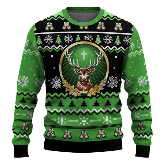 Personalized Jagermeister Pine Tree Snowing Christmas Ugly Sweater - VinoVogue.com