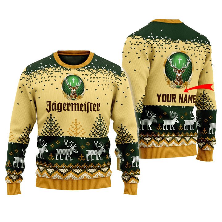 Personalized Jagermeister Reindeer Christmas Ugly Sweater - VinoVogue.com