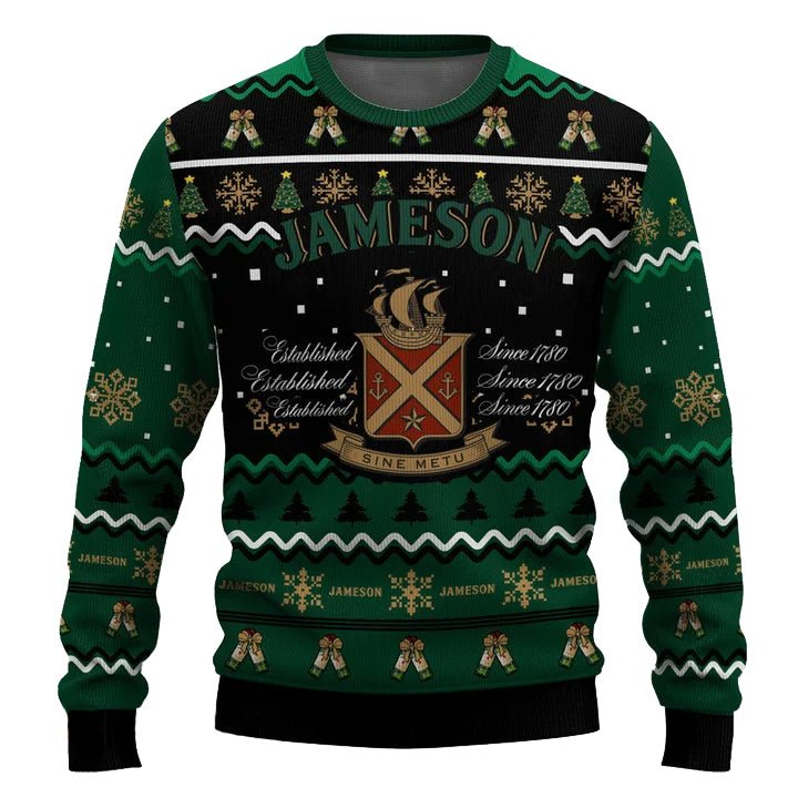 Personalized Jameson Pine Tree Snowing Christmas Ugly Sweater - VinoVogue.com