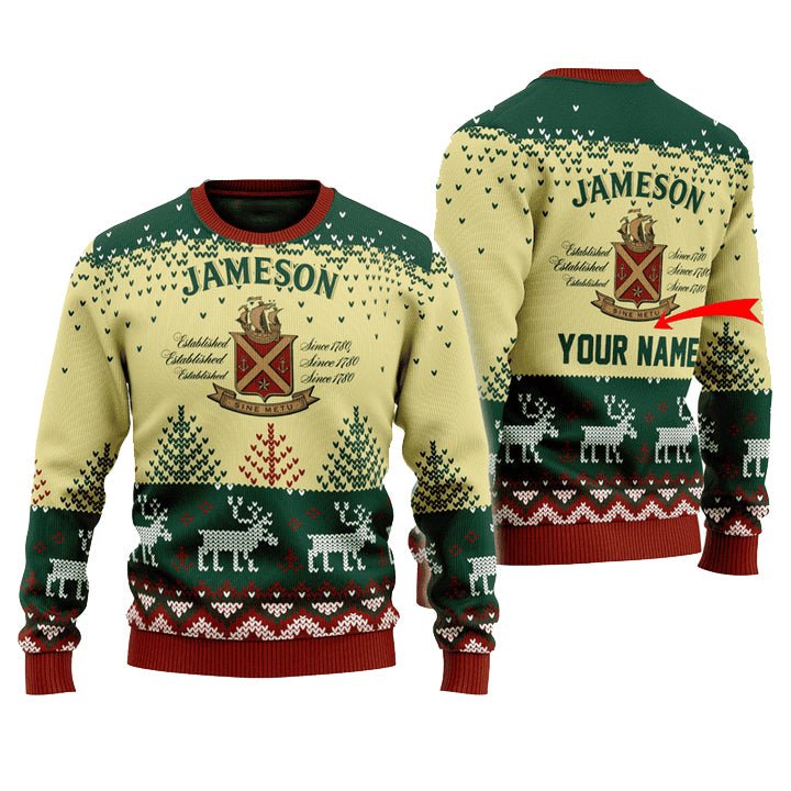 Personalized Jameson Reindeer Christmas Ugly Sweater - VinoVogue.com