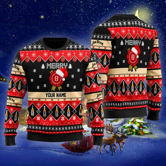 Personalized Jim Beam Merry Christmas Ugly Sweater - VinoVogue.com