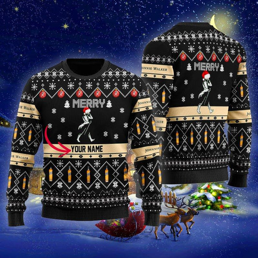 Personalized Johnnie Walker Merry Christmas Ugly Sweater - VinoVogue.com