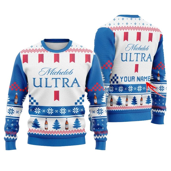 Personalized Michelob Ultra Christmas Star Ugly Sweater - VinoVogue.com