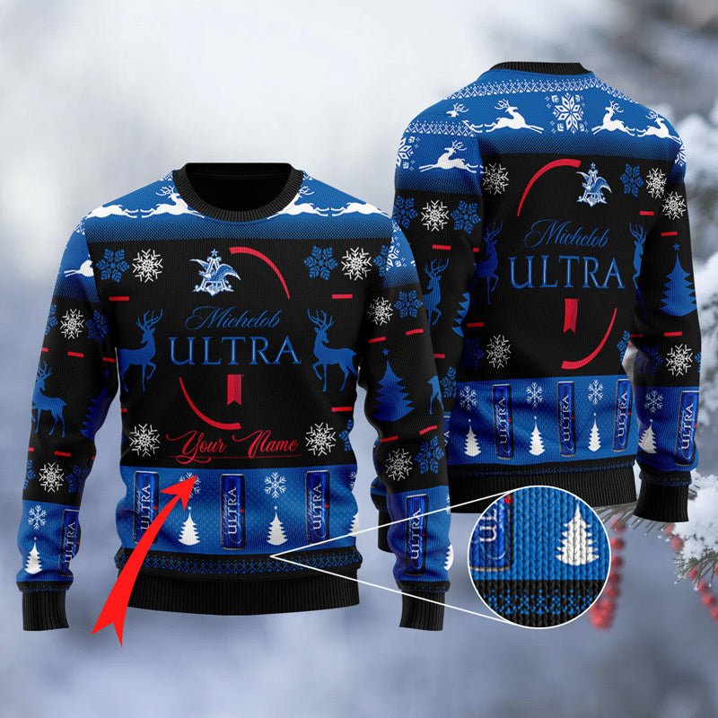 Personalized Michelob Ultra Christmas Ugly Sweater - VinoVogue.com