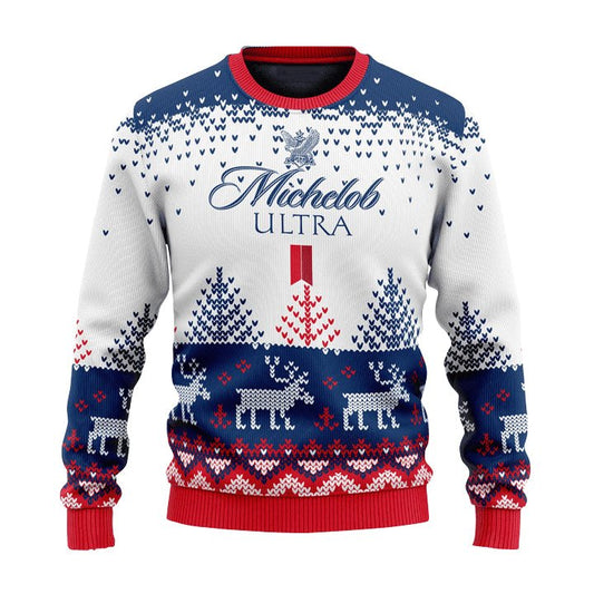 Personalized Michelob Ultra Reindeer Christmas Ugly Sweater - VinoVogue.com