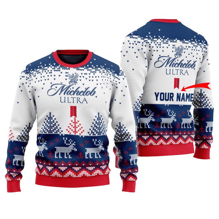 Personalized Michelob Ultra Reindeer Christmas Ugly Sweater - VinoVogue.com