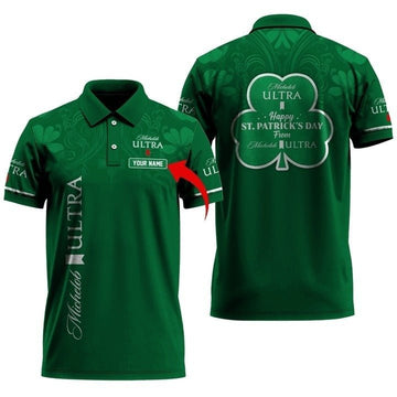 Personalized Michelob Ultra St Patrick's Shamrock Polo Shirt - VinoVogue.com