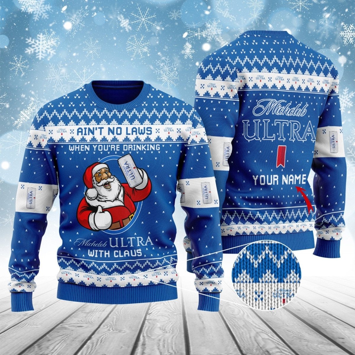 Personalized Michelob Ultra with Claus Ugly Sweater - VinoVogue.com