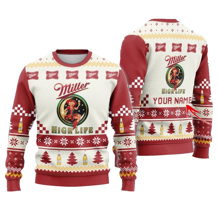 Personalized Miller High Life Christmas Star Ugly Sweater - VinoVogue.com