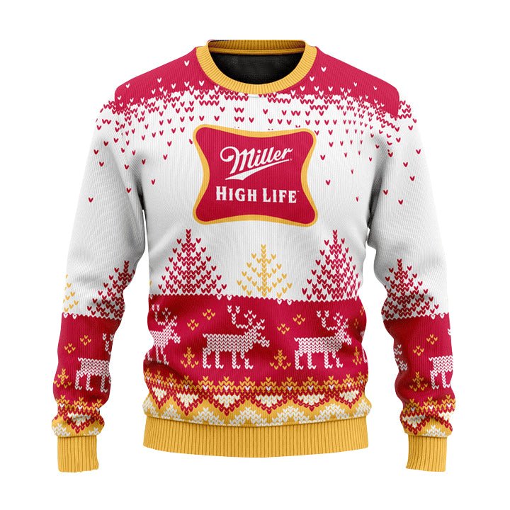 Personalized Miller High Life Reindeer Christmas Ugly Sweater - VinoVogue.com